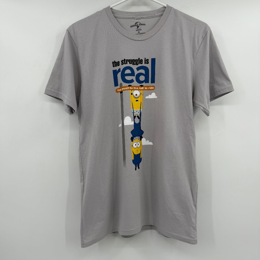 Minions T Shirt Youth XL Gray Struggle Is Real Universal Studios Short Sleeves